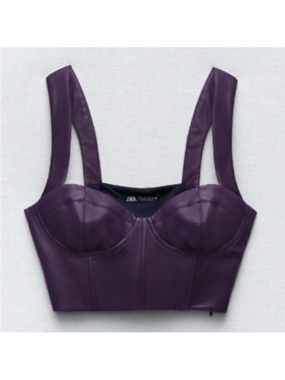 Zara Deep Purple vegan Leather cropped corset style Bustier size xs
